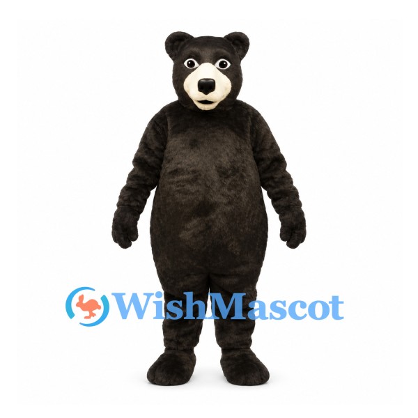 Bear Mascot Costume in Black with Cream Muzzle and Rounded Body