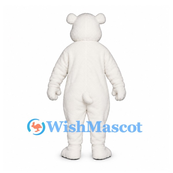 Bear Mascot Costume in White with Blue Eyes and Drooping Muzzle