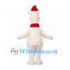 Bear Mascot Costume in White with Red Santa Hat and Scarf