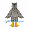 Owl Mascot Costume in Gray with Feather Pattern and Yellow Feet
