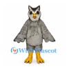 Owl Mascot Costume in Gray with Feather Pattern and Yellow Feet