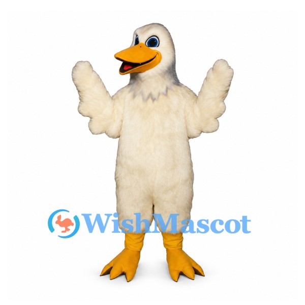 Duck Mascot Costume in Cream with Wide Wings and Orange Bill