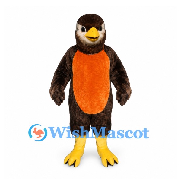 Robin Mascot Costume in Brown with Orange Chest