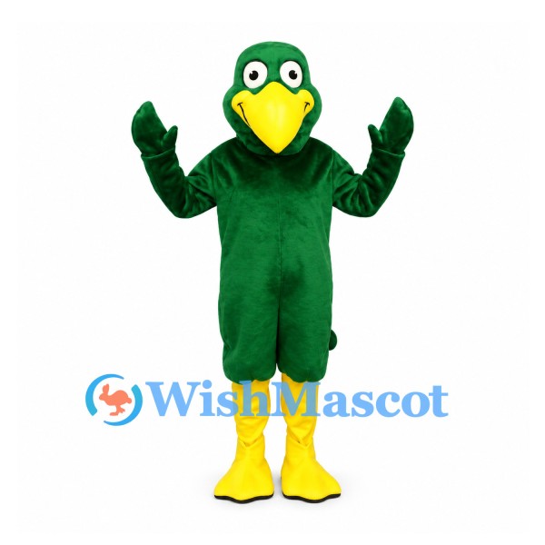 Bird Mascot Costume in Green with Large Yellow Beak