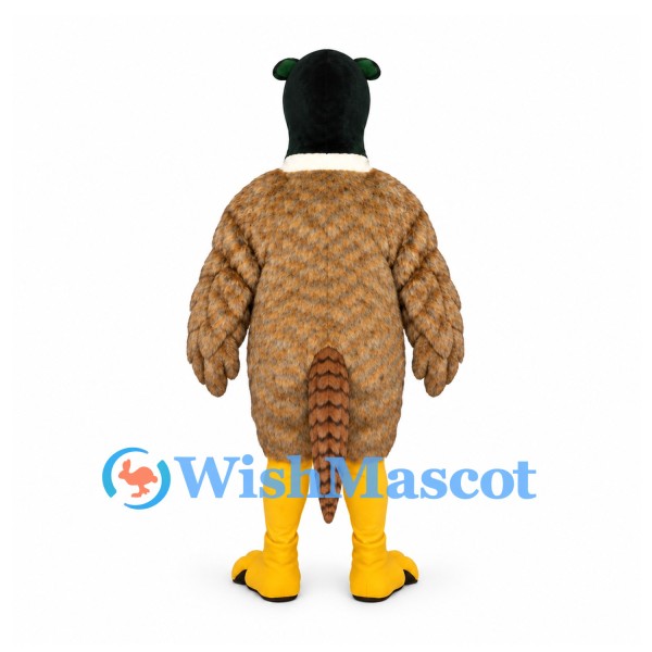 Pheasant Mascot Costume with Brown Feather Pattern and Green Head