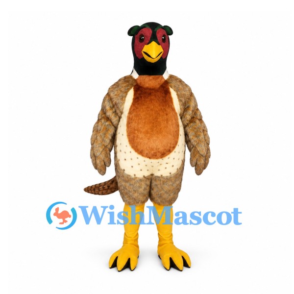 Pheasant Mascot Costume with Brown Feather Pattern and Green Head
