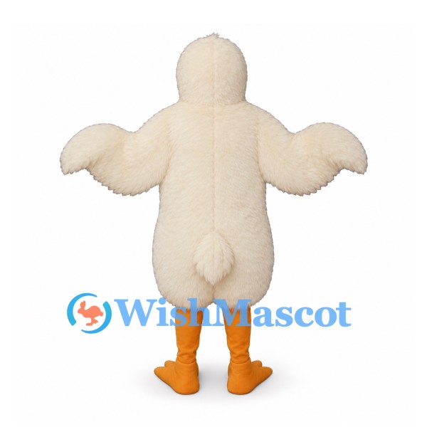 Chick Mascot Costume in Cream with Small Wings and Orange Feet