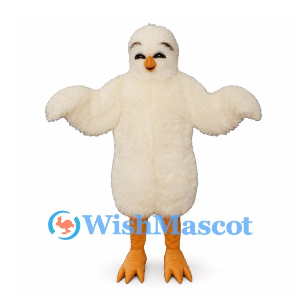 Chick Mascot Costume in Cream with Small Wings and Orange Feet