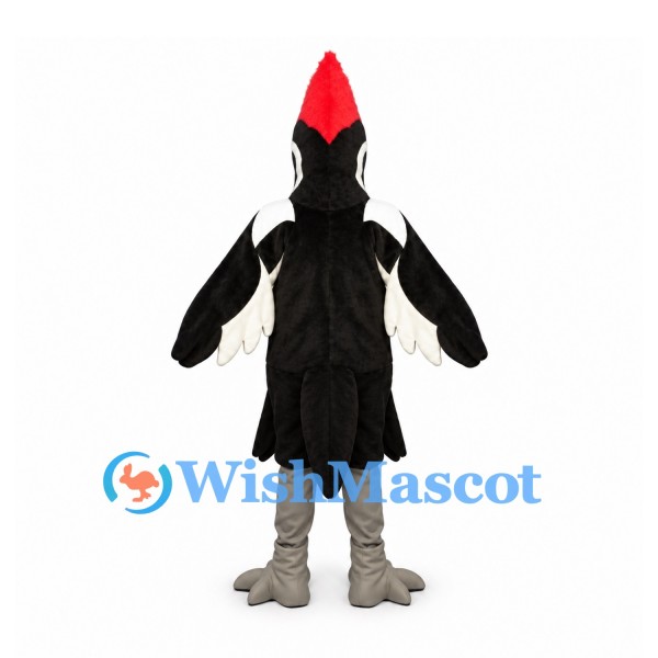 Woodpecker Mascot Costume in Black and White with Red Crest
