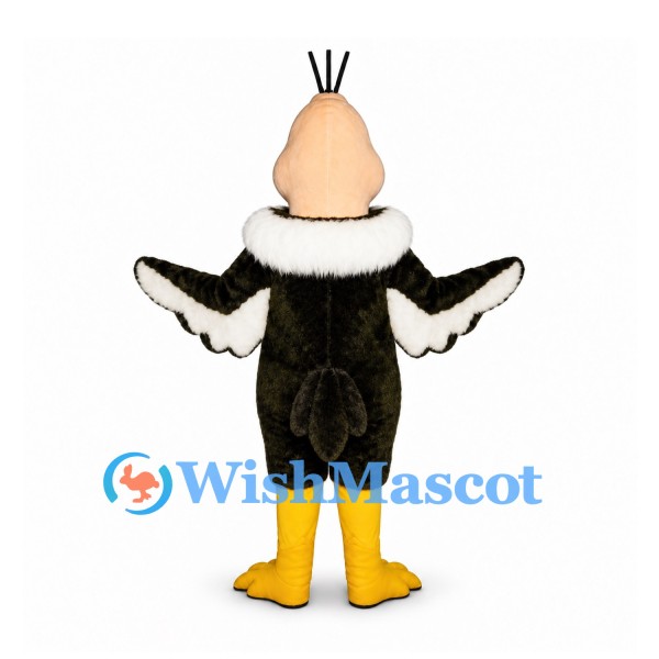Vulture Mascot Costume with Bald Pink Head and White Neck Ruff
