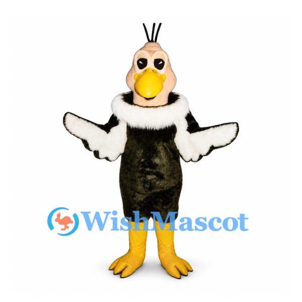 Vulture Mascot Costume with Bald Pink Head and White Neck Ruff