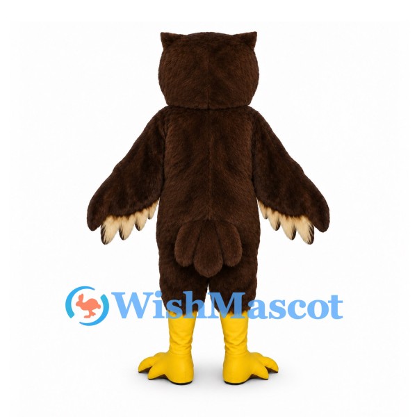 Owl Mascot Costume in Dark Brown with White Eye Rings