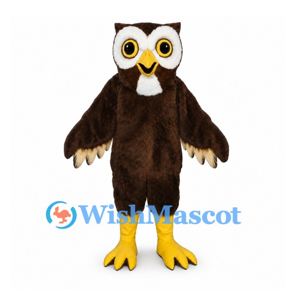 Owl Mascot Costume in Dark Brown with White Eye Rings