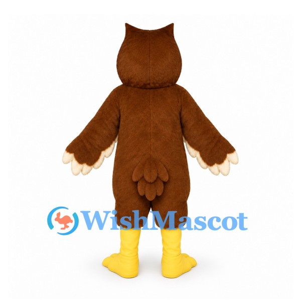 Owl Mascot Costume in Brown with Cream Face and Yellow Feet