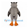 Owl Mascot Costume in Gray with White Belly and Orange Feet