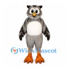 Owl Mascot Costume in Gray with White Belly and Orange Feet