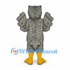 Owl Mascot Costume in Gray with Feathered Wings and White Face