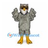 Owl Mascot Costume in Gray with Feathered Wings and White Face