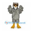 Owl Mascot Costume in Gray with Broad Feathered Wings
