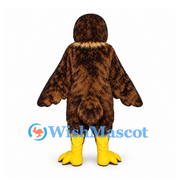Owl Mascot Costume in Mottled Brown with Yellow Beak and Feet