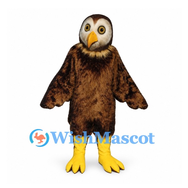 Owl Mascot Costume in Mottled Brown with Yellow Beak and Feet