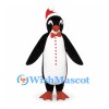 Penguin Mascot Costume with Red Santa Hat and Bow Tie