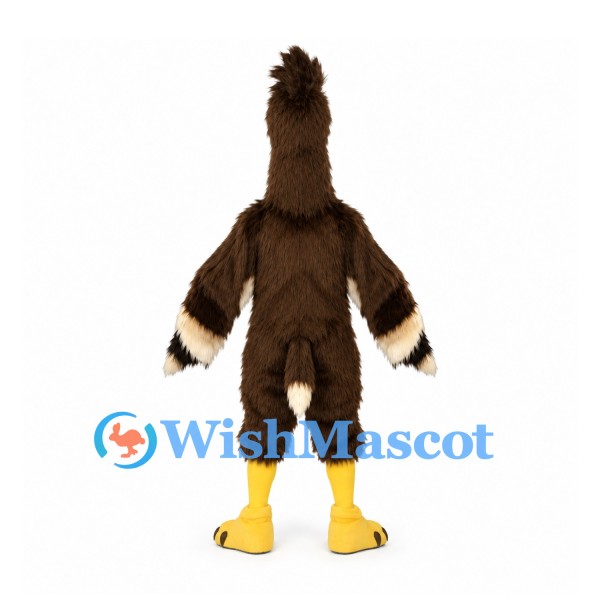 Bird Mascot Costume in Brown with Tall Crest and Yellow Beak