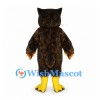 Owl Mascot Costume in Dark Brown with Orange Belly and Green Eyes