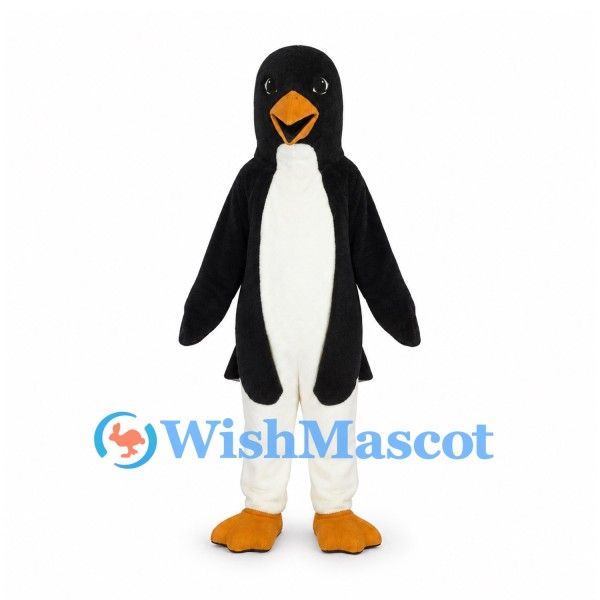 Penguin Mascot Costume in Black and White with Yellow Beak