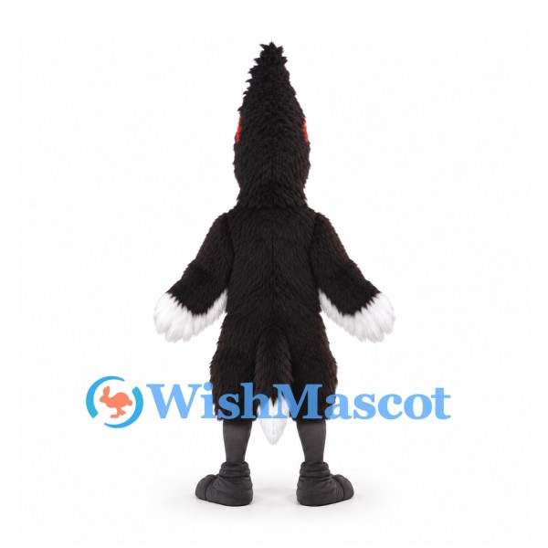 Woodpecker Mascot Costume in Black with White Belly and Tall Crest