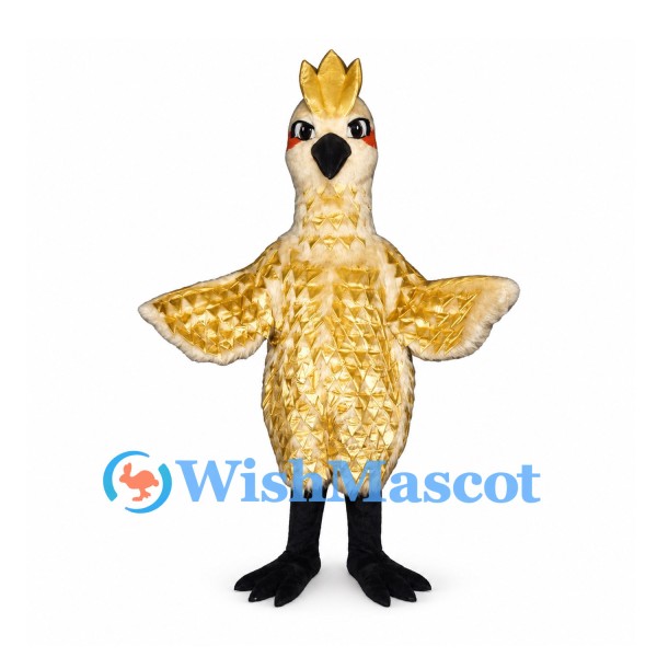 Cockatoo Mascot Costume in Gold and Cream with Raised Crest