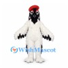 Woodpecker Mascot Costume in White with Black Head and Red Crest