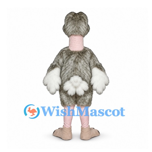 Ostrich Mascot Costume in Gray with Pink Neck and Long Legs