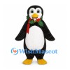 Penguin Mascot Costume with Red Scarf and Holly Collar