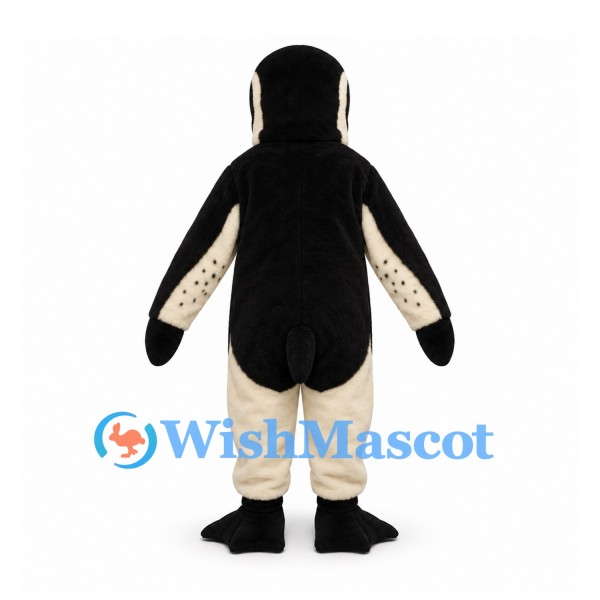 Penguin Mascot Costume in Black and White with Speckled Chest