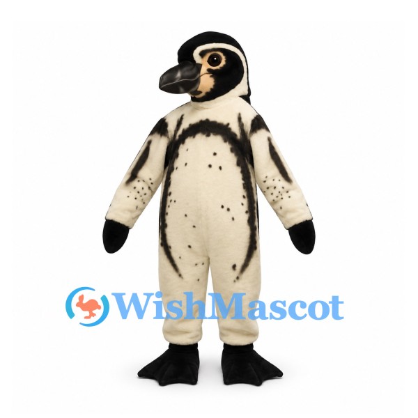 Penguin Mascot Costume in Black and White with Speckled Chest