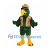 Parrot Mascot Costume with Floral Shirt and Straw Hat