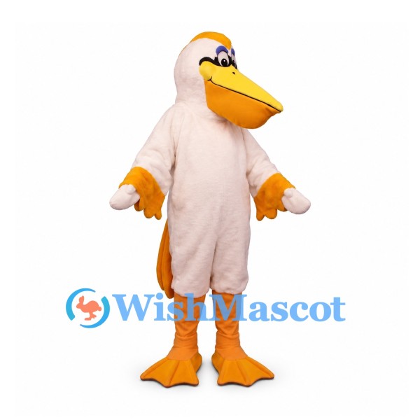 Pelican Mascot Costume in Pale Pink with Long Yellow Bill