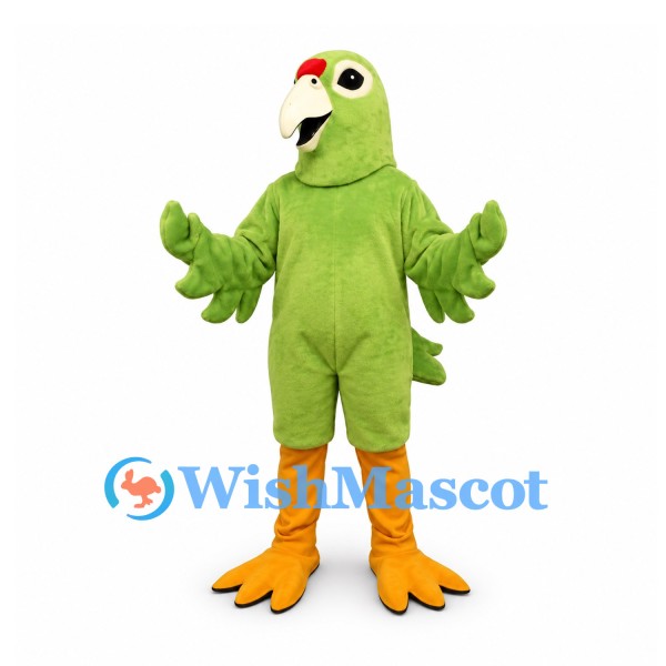 Parrot Mascot Costume in Green with Cream Beak and Orange Feet