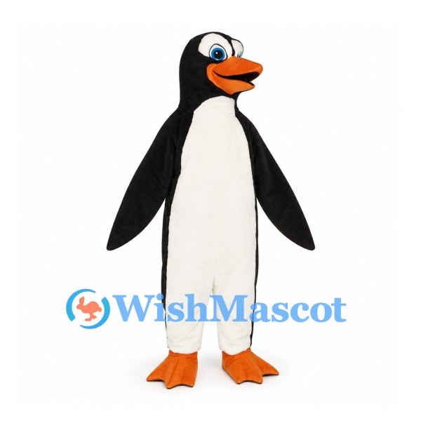 Penguin Mascot Costume with Long Orange Beak and White Belly