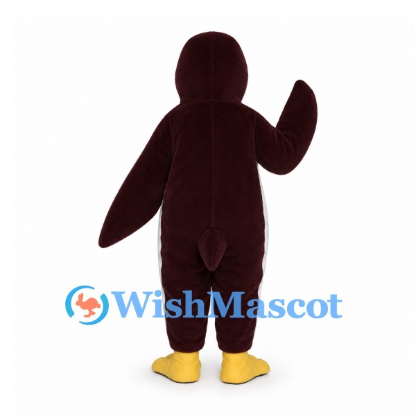 Penguin Mascot Costume in Burgundy and White with Yellow Beak