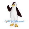 Penguin Mascot Costume in Burgundy and White with Yellow Beak