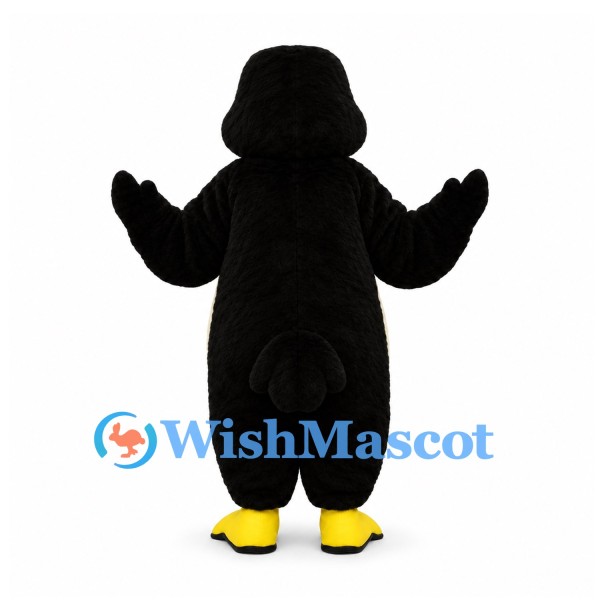Penguin Mascot Costume in Black with Cream Belly and Yellow Beak