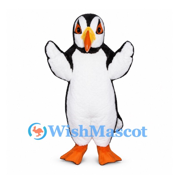 Puffin Mascot Costume in Black and White with Orange Beak