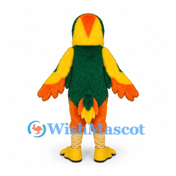 Parrot Mascot Costume in Orange and Yellow with Green Back