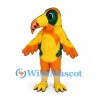Parrot Mascot Costume in Orange and Yellow with Green Back