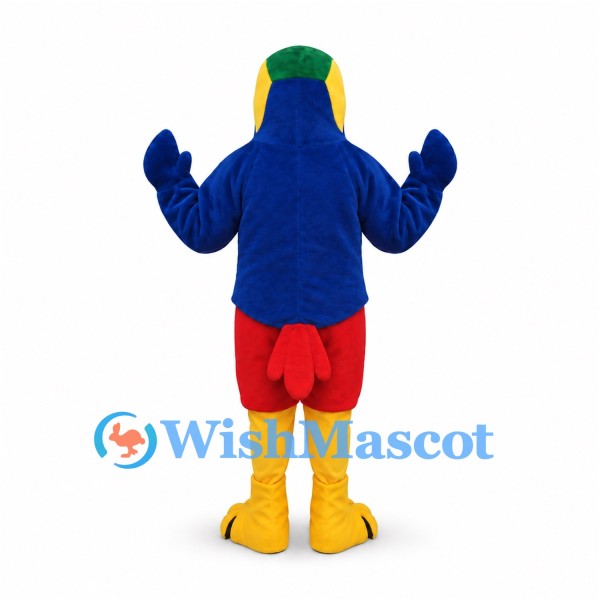 Parrot Mascot Costume with Blue Wings and Orange Belly