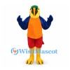 Parrot Mascot Costume with Blue Wings and Orange Belly