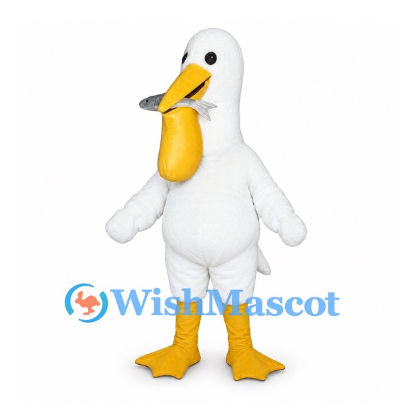 Pelican Mascot Costume in White with Yellow Throat Pouch