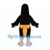 Bird Mascot Costume in Black with Gold Tail and Gray Legs